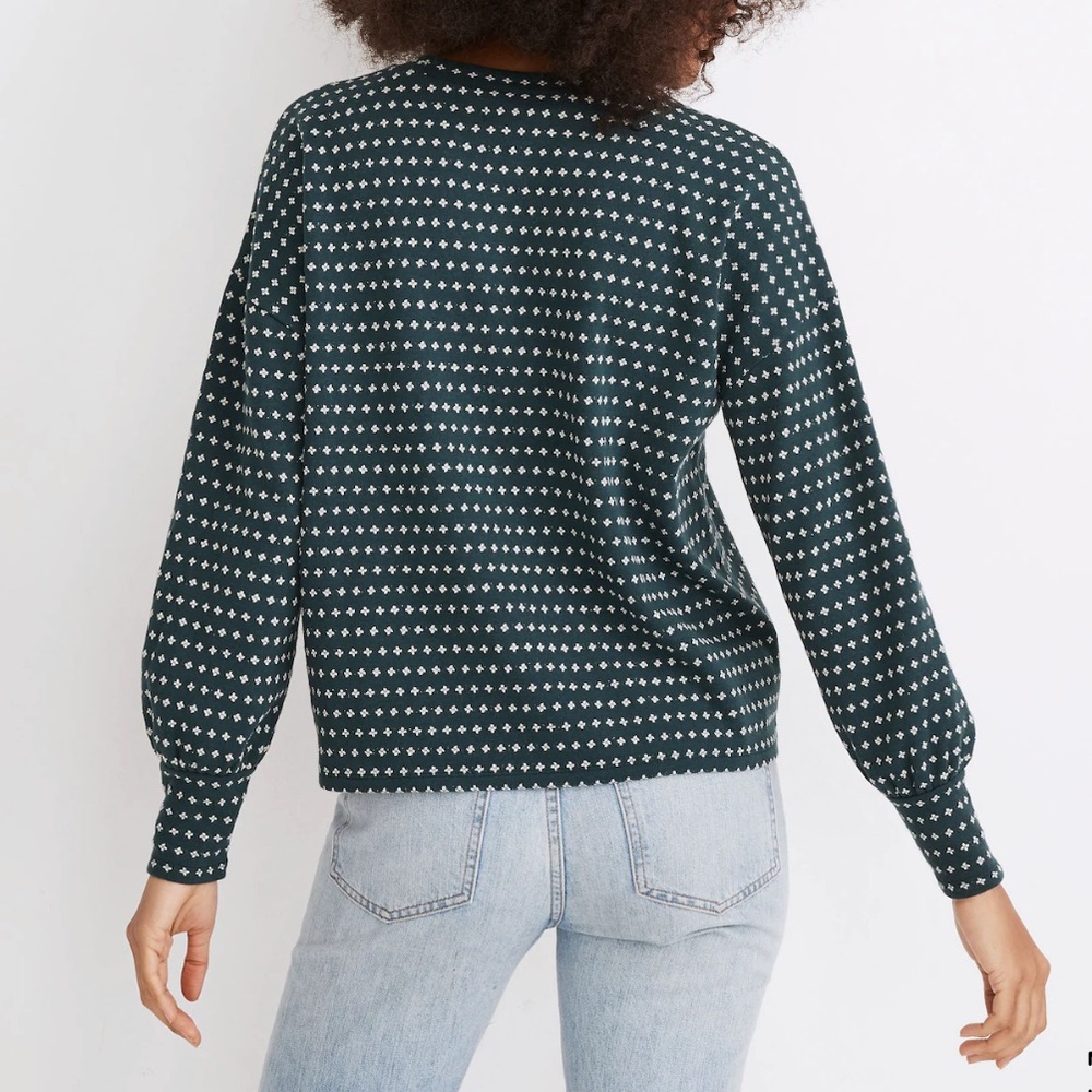 Madewell Floral Jacquard Puff-Sleeve Top in Green Lane - Picture 2 of 8